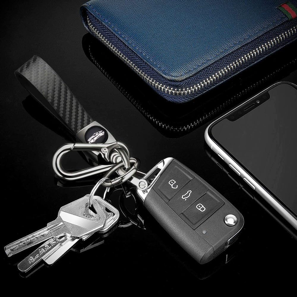 [EZRA] Keychain Genuine Leather Key Exquisite Carbon Fiber Texture Leather
