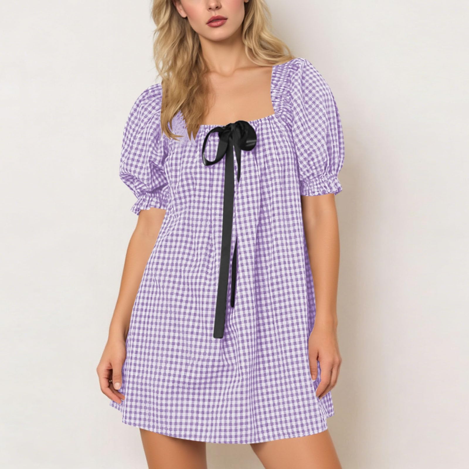 

Summer Dresses for Women Uk Mini Dress with Puff Sleeves Square Neck Ladies Summer Dresses Uk Casual Style Womens Summer Dresses Uk M