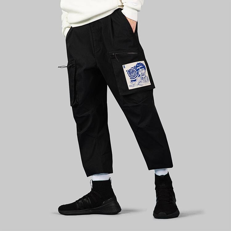 Li Ning X Tide Collaboration Reverse Five Sports Basketball Series Loose Cargo Sports Long Pants Men bottoms Standard-Black AKXP335-2