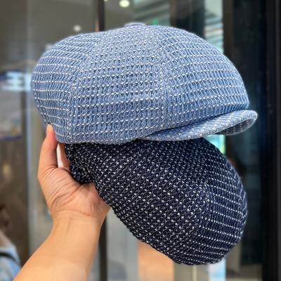 British Retro Small Blue Plaid Octagonal Cap Children's Beret Spring and Autumn New Fashion Face Newsboy Hat