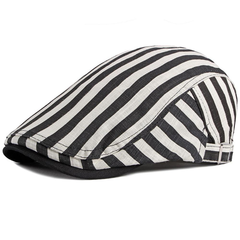 HT5058 Mens Berets Women Spring Summer Sun Cap Artist Painter Beret Hat Male Female Ivy Flat Cap Adjustable Striped Beret Caps