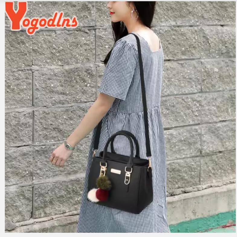 Yogodlns Women Beading Pendant Handbag Ladies Embossed Shoulder Bag Ladies Messenger Bag Hairball Bags High Quality Bag
