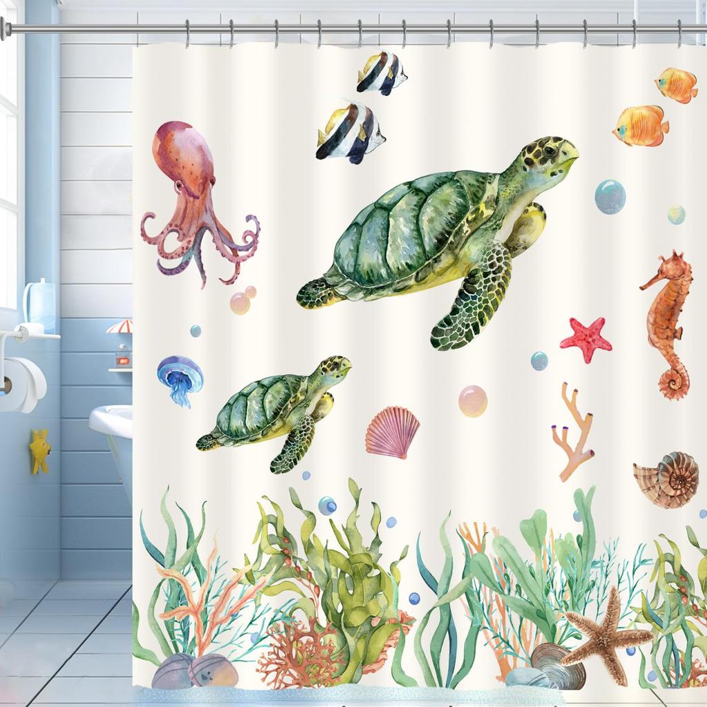 Purple Sunrise Beach Shower Curtain Coastal Shell Shower Curtain Suitable For Bathroom Waterproof Fabric Bathroom Curtain With Hook