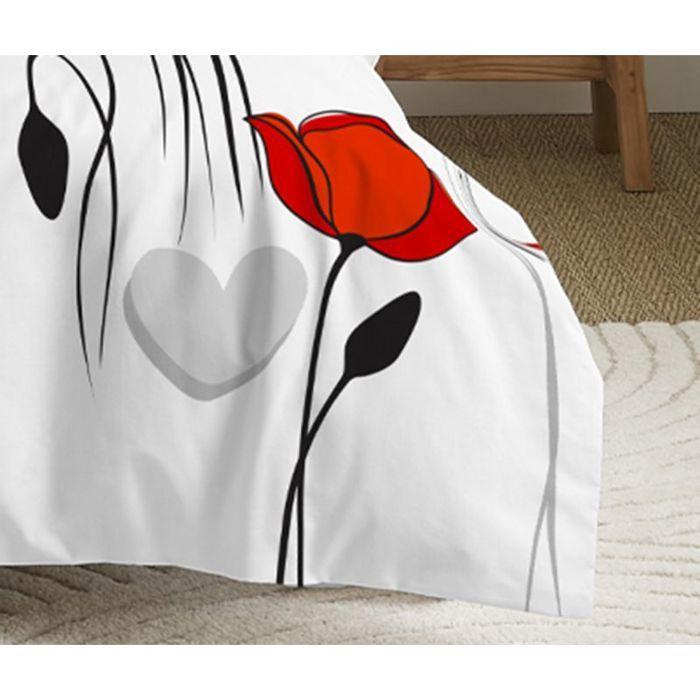 Pack complet housse de couette réversible pour lit 90 x 190 cm Coquelicot