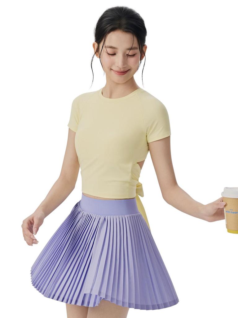 Women's Short Sleeve Yoga Suit & Pleated Tennis Skirt Set