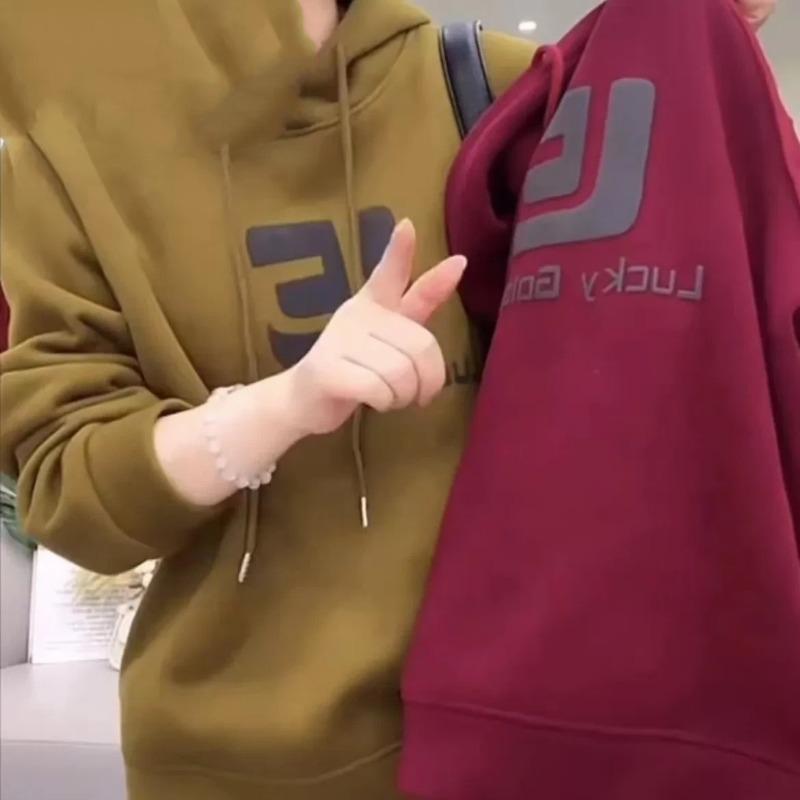 Modisches Kapuzen-Samt-Verdicktes Sweatshirt Herbst und Winter Neu Damen Locker Koreanischer Stil Lässiger Vielseitiger Pullover