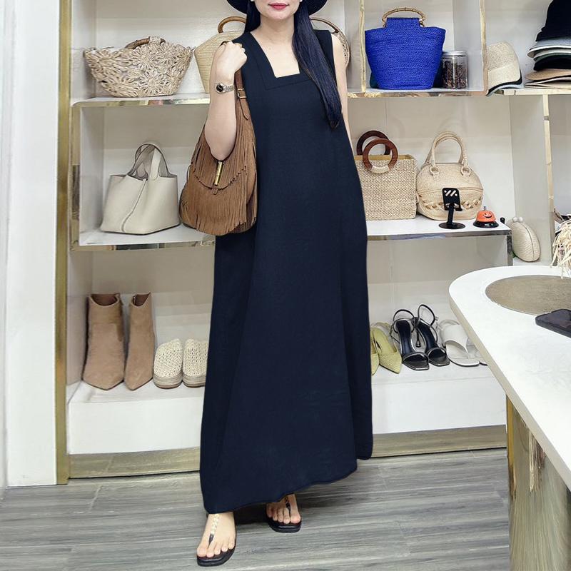 ZANZEA Women Summer Square Collar Casual Sleeveless Dress