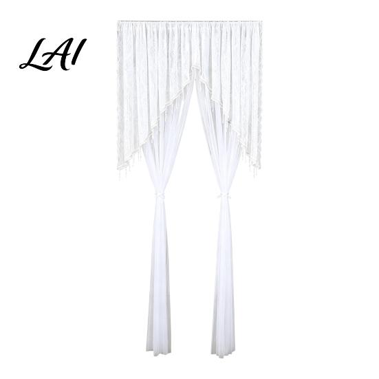 Light Filtering Balcony Partition Sheer Lace Door Curtain Embroidered Floral Doorway Curtain with Beads No Drill Rod Pocket Room Divider for Bedroom