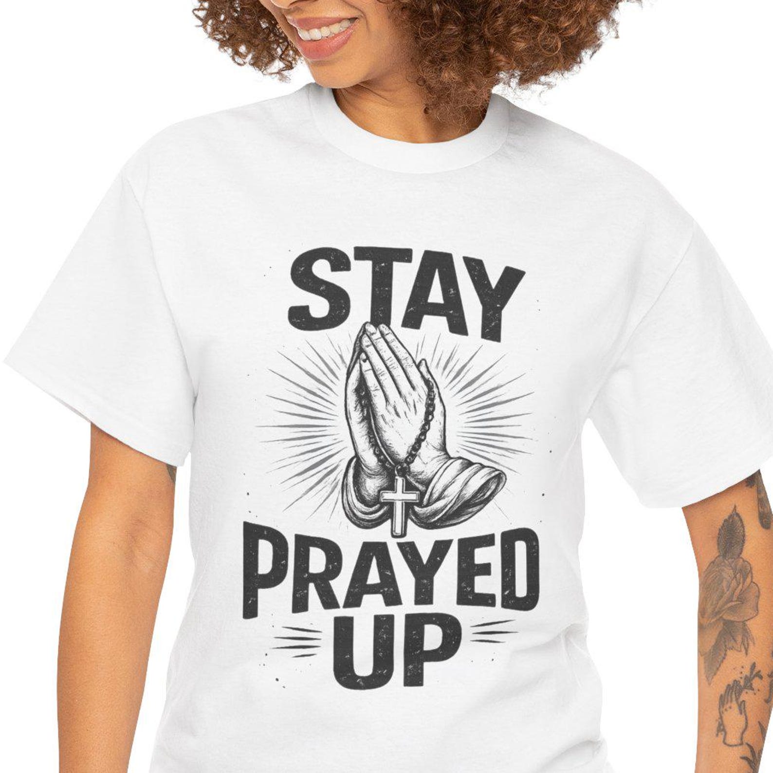 Stay Prayed Up praying hands T-Shirt | Christian faith tee, religious apparel S