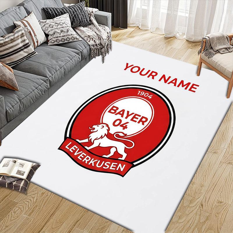 Custom Name,Bayer 04 Home Sofa Decoration for Living Room & Bedroom, Non‑Slip Play Flannel Floor Mat for Game Room