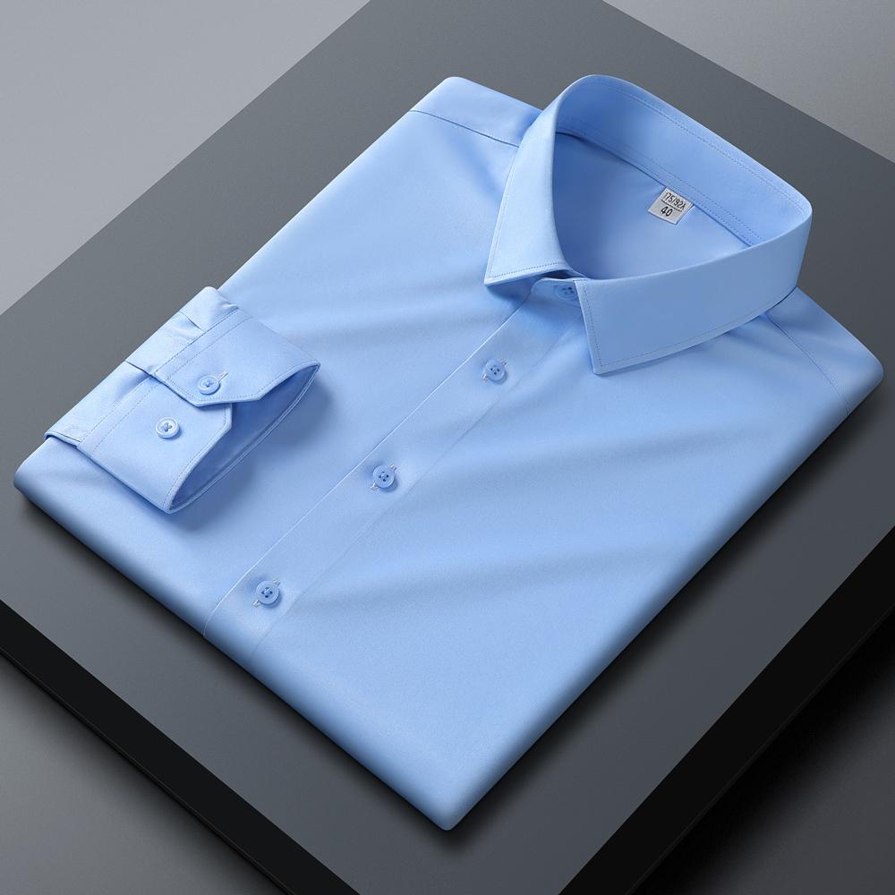 

Чоловіча сорочка з довгим рукавом, звичайної посадки, еластична, гладка, не мнеться, м яка, комфортна, для ділового повсякденного офісного одягу, на цілий рік 40 світло-синій колір