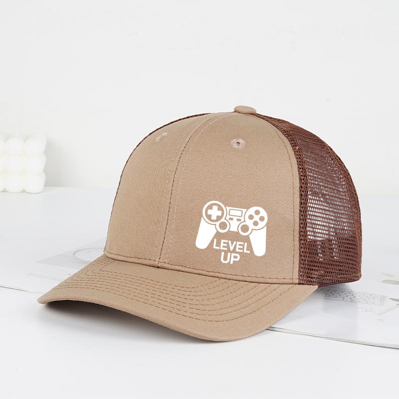 

Gaming Controller “Level Up” Printed Trucker Cap Comfortable Adjustable Snapback Gaming-Inspired Chic & Playful Style Unisex Per