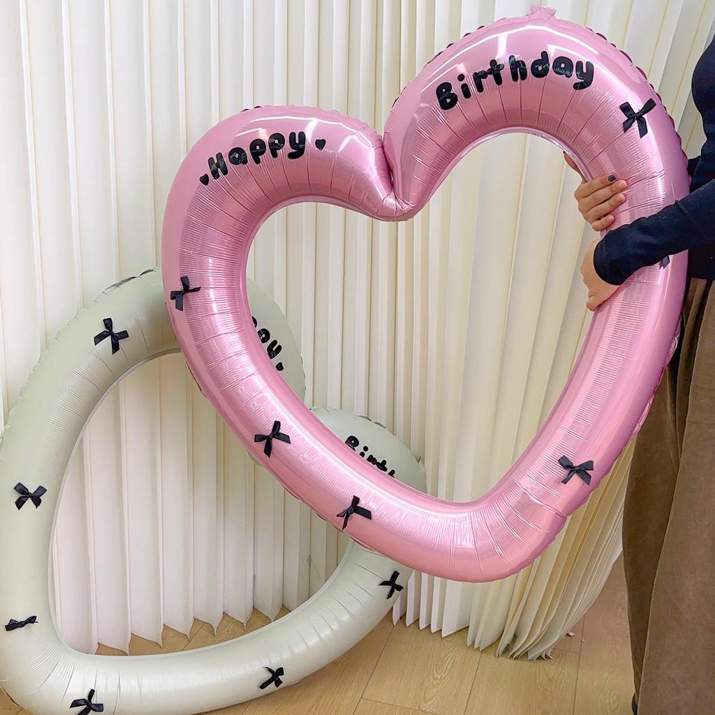 40 Inch Large Happy Birthday Heart Foil Balloon with Bowknot Stickers for Girlsfriend Wedding Party Balloons Decor Photo Props