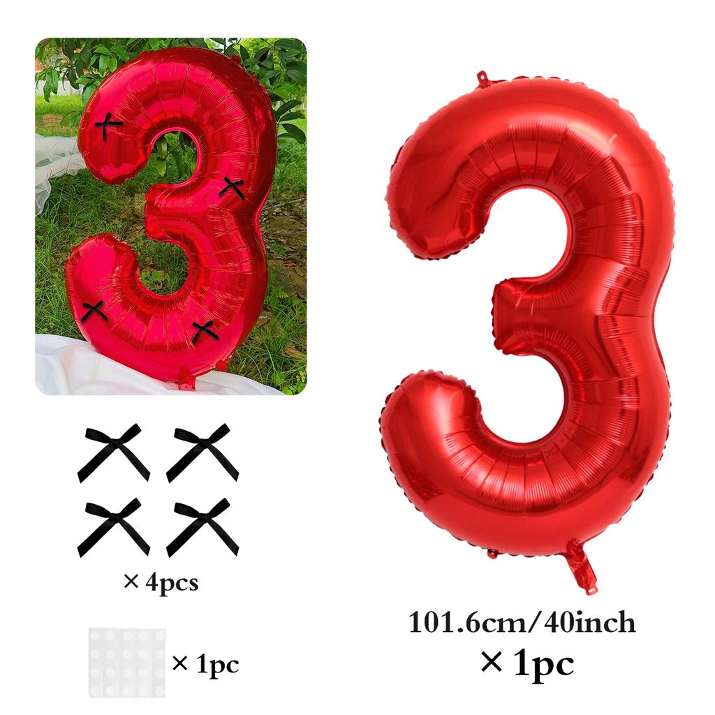 40 Inch Black Bow Decorated Red Digital Balloons 0-9 Numbers DIY Bow for Birthdays, Anniversaries, and New Year Decorations