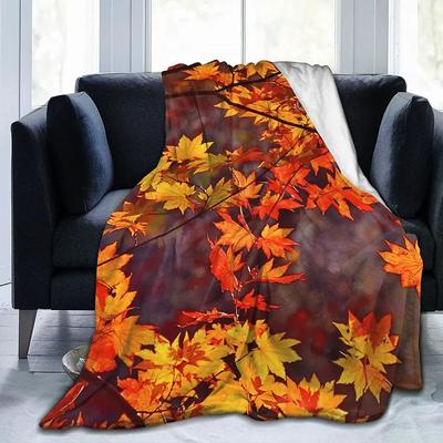 Herbst Kürbis Herbstblätter Weiche Überwurfdecke Leichte Flanellfleece-Decke für Couch Bett Sofa#(1)