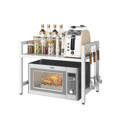 CZEAR Microwave and Refrigerator Storage Rack, Extendable, with 6 Hooks (White, Single Layer)