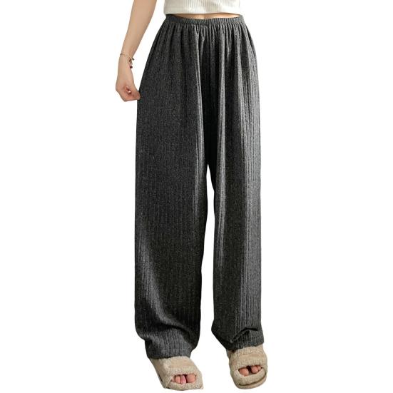 Winter Pajama Pants Thick Plush Elastic Waist Loose Keep Warm Wide Leg Design Women Homewear Trousers Solid Color Lounge Bottoms