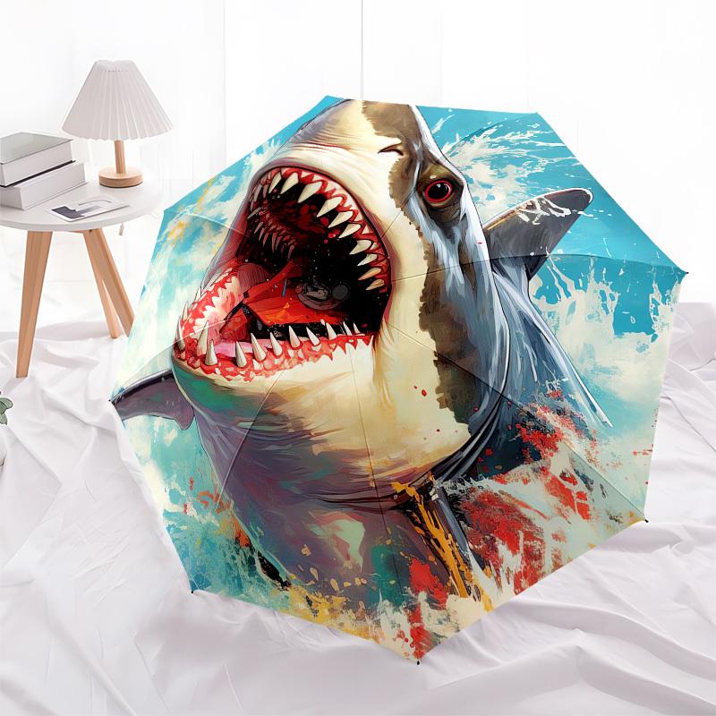 1pc Great White Shark Attack Umbrella with Plastic Handle, Suitable for All Seasons Outdoor PT395