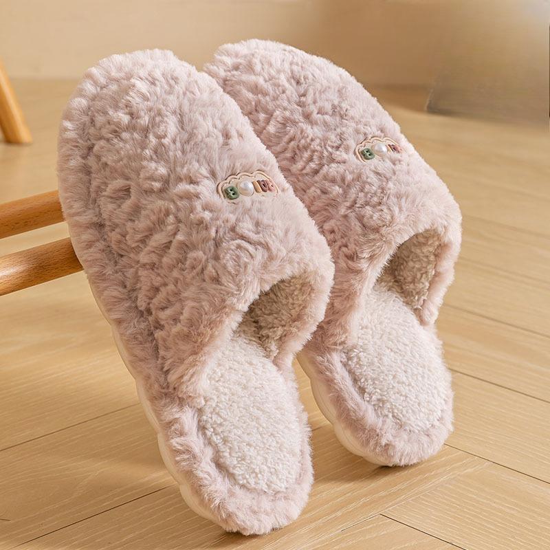 Cotton Shoes for Women's Indoor Home Use, Anti-slip Soft-soled Warm Plush Slippers