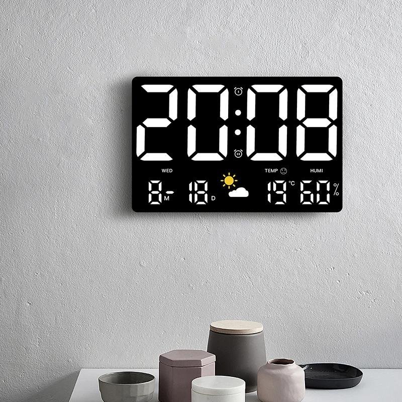 HD Large Screen LED Wall Clock with Sensing Temperature Humidity Weather Clock; Multi-functional Color Meteorological Clock