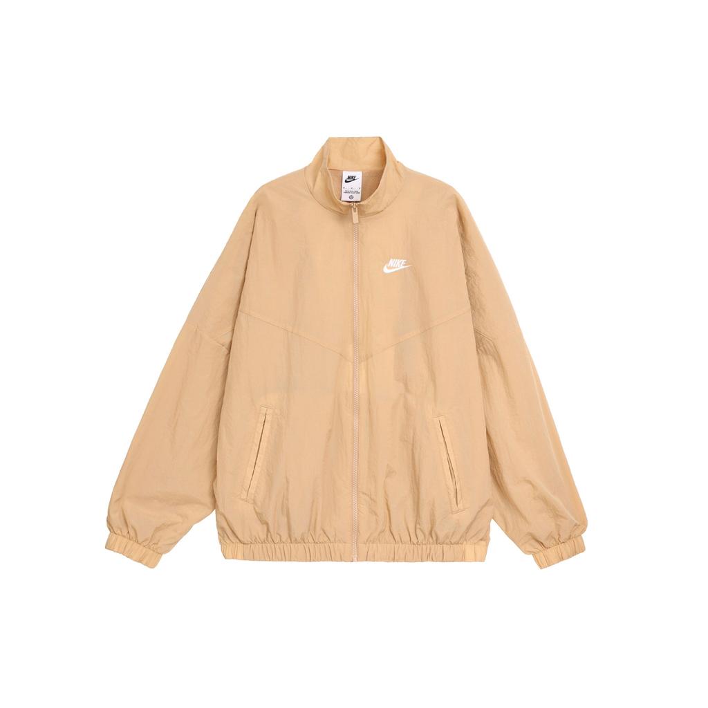 Nike Logo Embroidered Print Solid Color Zip Jacket Women Jackets Beige DM6186-200