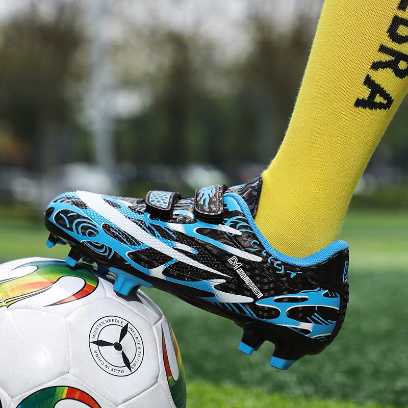 Football Shoes Boys and Girls Teens Velcro Long Nails Broken Nails Flat Bottom Nails Low Top Student Game Training Shoes