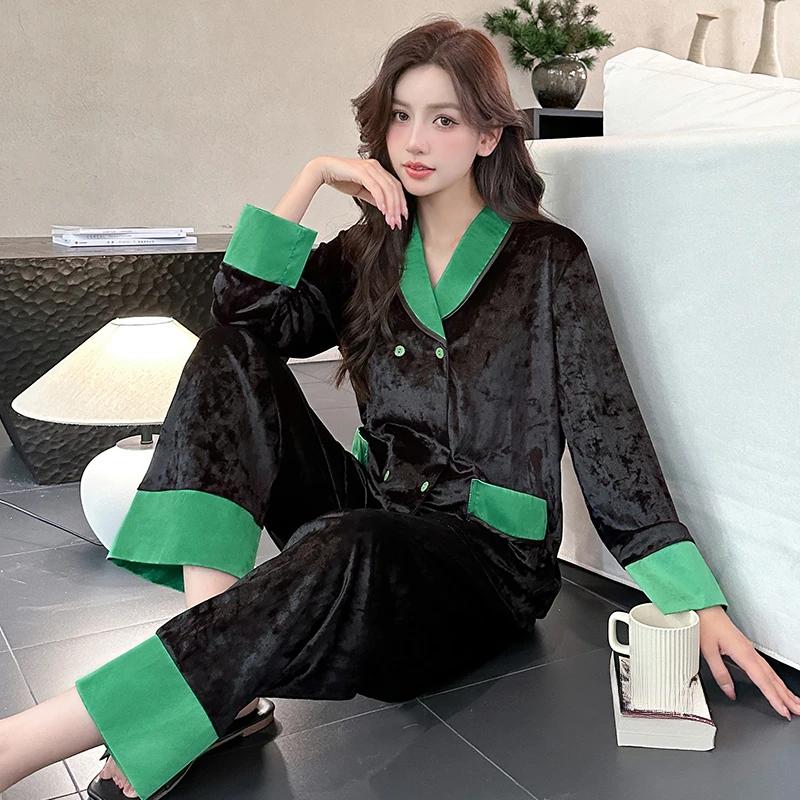 

Осень-зима, новые женские пижамы из флиса Golden Diamond, французские элегантные двубортные пижамы для отдыха, щедрые, приличные, ленивые, ночная рубашка XXL бежевый