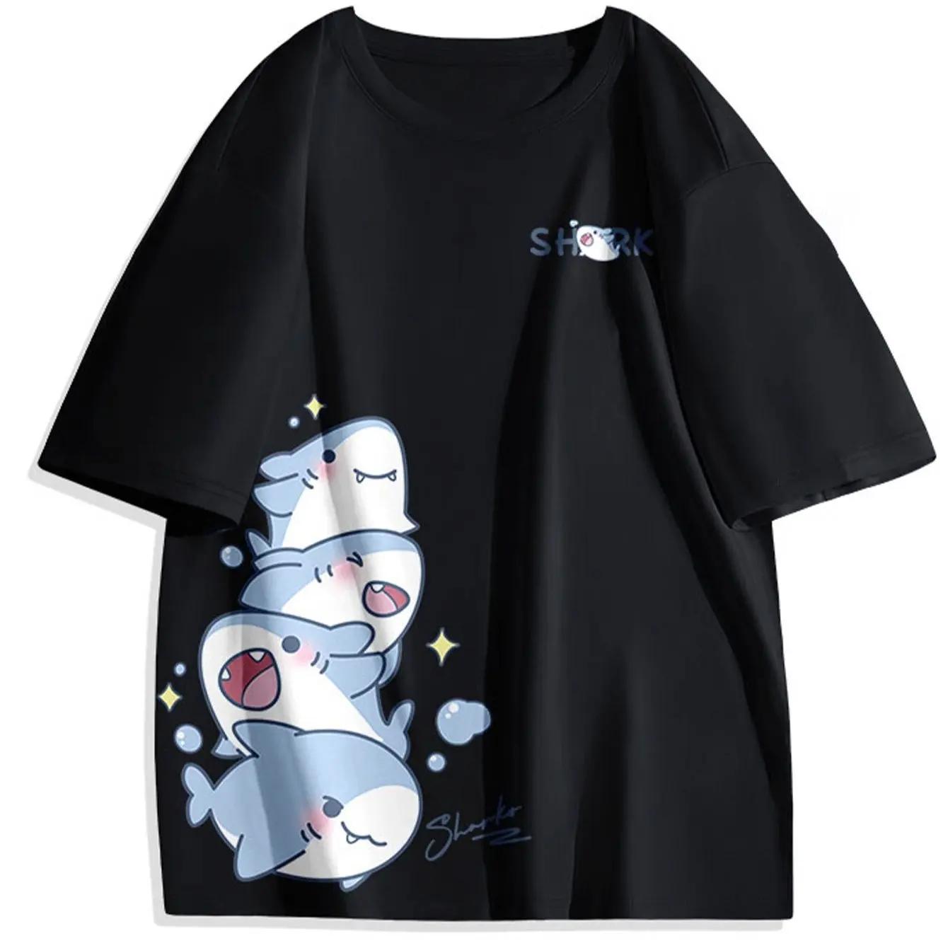 Cute Stacked Shark Unisexs TShirt Kawaii Shark Pink Street Couple Top M