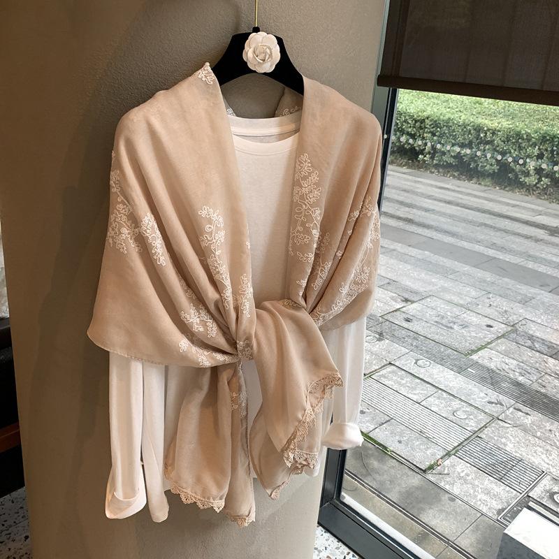 Floral Embroidered Lightweight Breathable Scarf For All Season