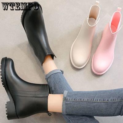 Frauen Regen Schuhe Weiche Sohle Tragen-beständig Mode Einfarbig Outdoor Mittleren Rohr Wasserdichte Anti Slip Gummi Schuhe Dropshipping großhandel