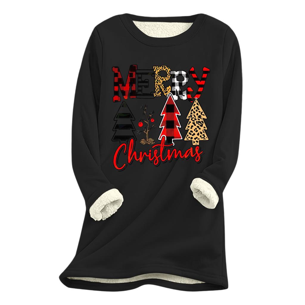 Women's Christmas Print Thick Plush Lambswool Warm Long Top