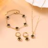 3 In 1 Titanium Steel Clover Double Sided Wear Ladies Bracelet Necklace Earrings Set