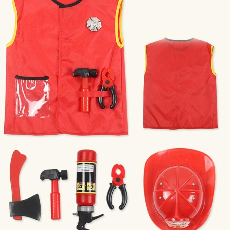 Kid Firefighter Dress Up Outfits Boys Firefighter Costumes Firefighter Dress Up Vest with Firefighter Hat for Halloween