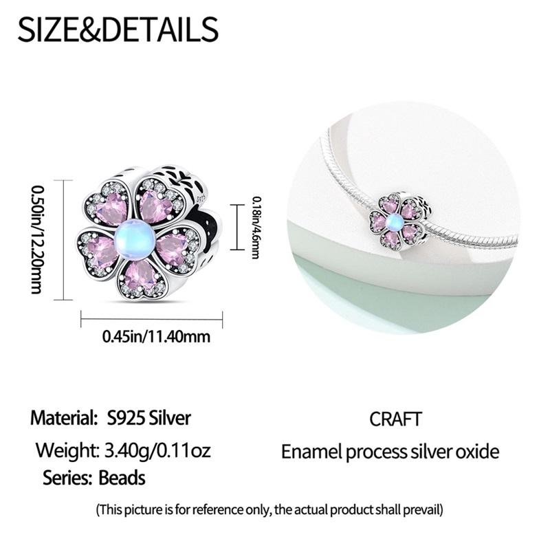 925 Silver Spring Pink Flower Charms Beads Fit Exquisite Bracelet DIY Women Birthday Jewelry Gifts