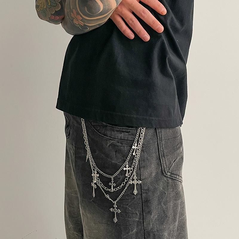 Punk Rock Çok Katmanlı Haç Pantolon Bel Zinciri Erkek Kadın Cüzdan Charm Kot Unisex Hip-Hop Takı Hediye