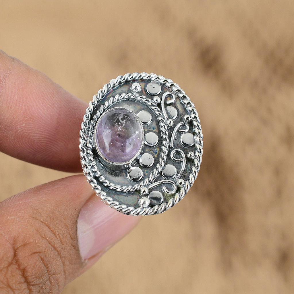 Natural African Amethyst Multi Stone Adjustable Ring 925 Silver For Women