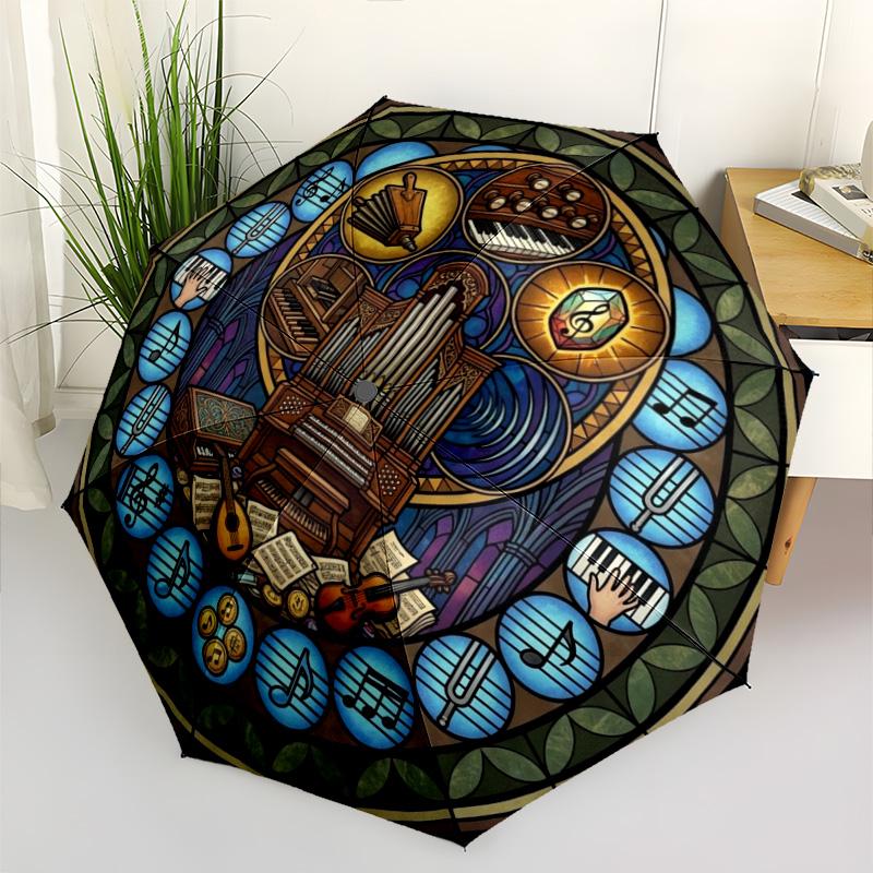 Musical Instruments Harmony pattern umbrella, portable and foldable design, 8 ribs, a casual accessory for Halloween, Christmas, and birthday gifts.