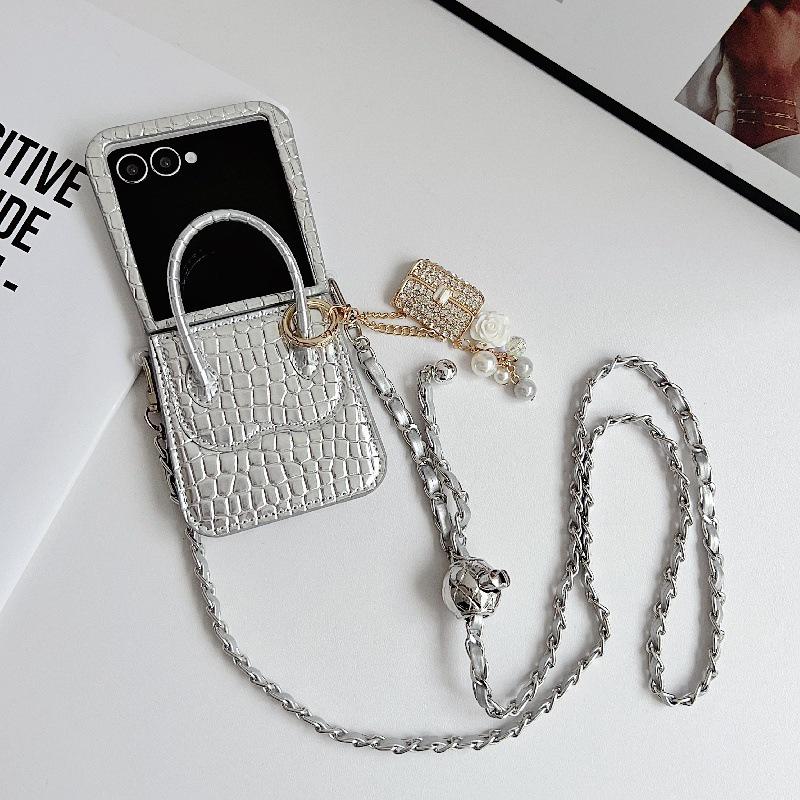 Чохол-кросбоді для Samsung Z Flip7 з текстурою алігатора, протиударний, з підвіскою