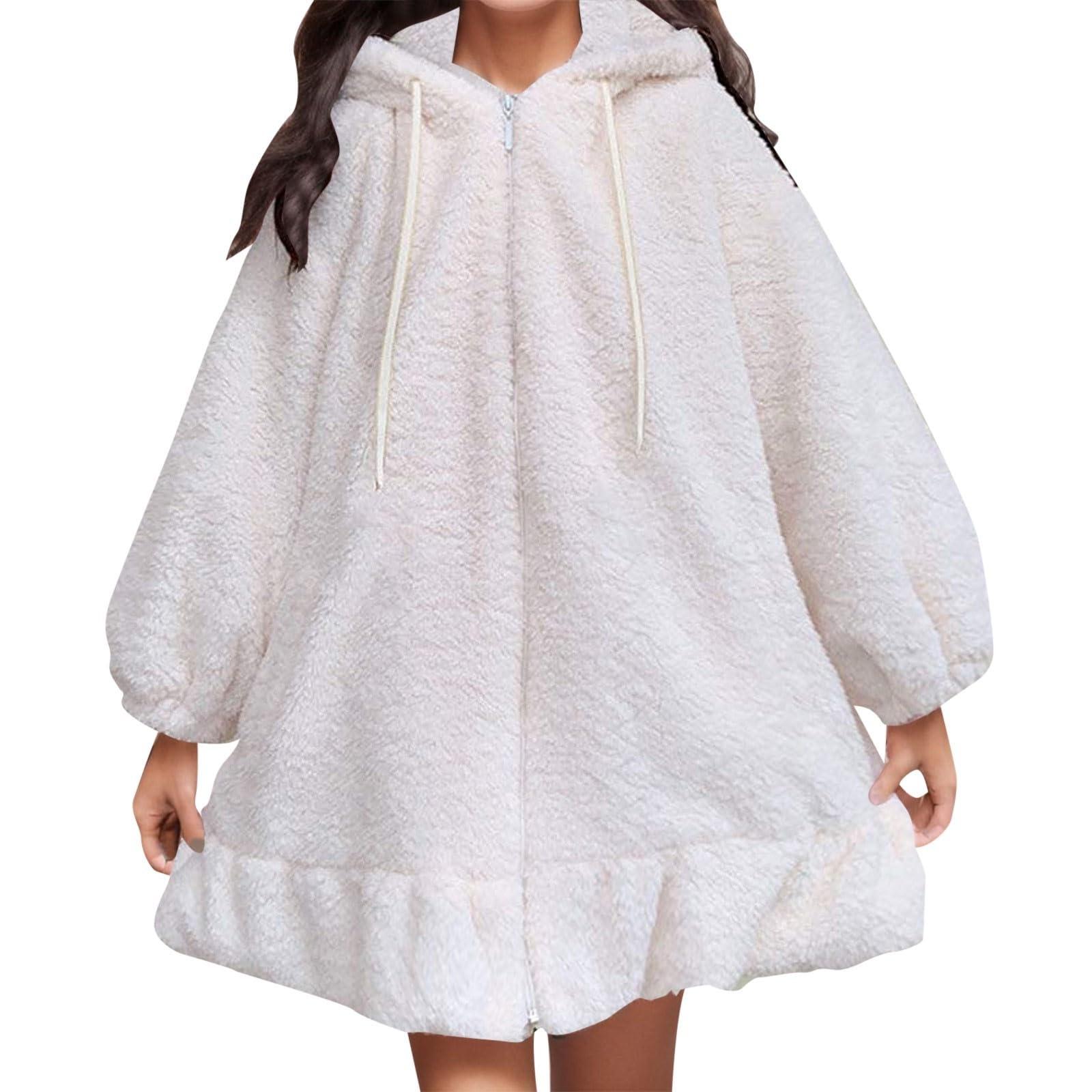 

Женское зимнее модное повседневное пальто с капюшоном и длинными рукавами, отделанное оборками из овечьей шерсти XL белый