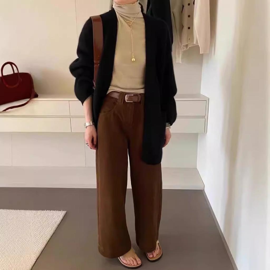 Solid Color V-neck Cardigan Women In The Long V-neck Thickened Autumn and Winter Lazy Soft Leisure Loose Warm Coat