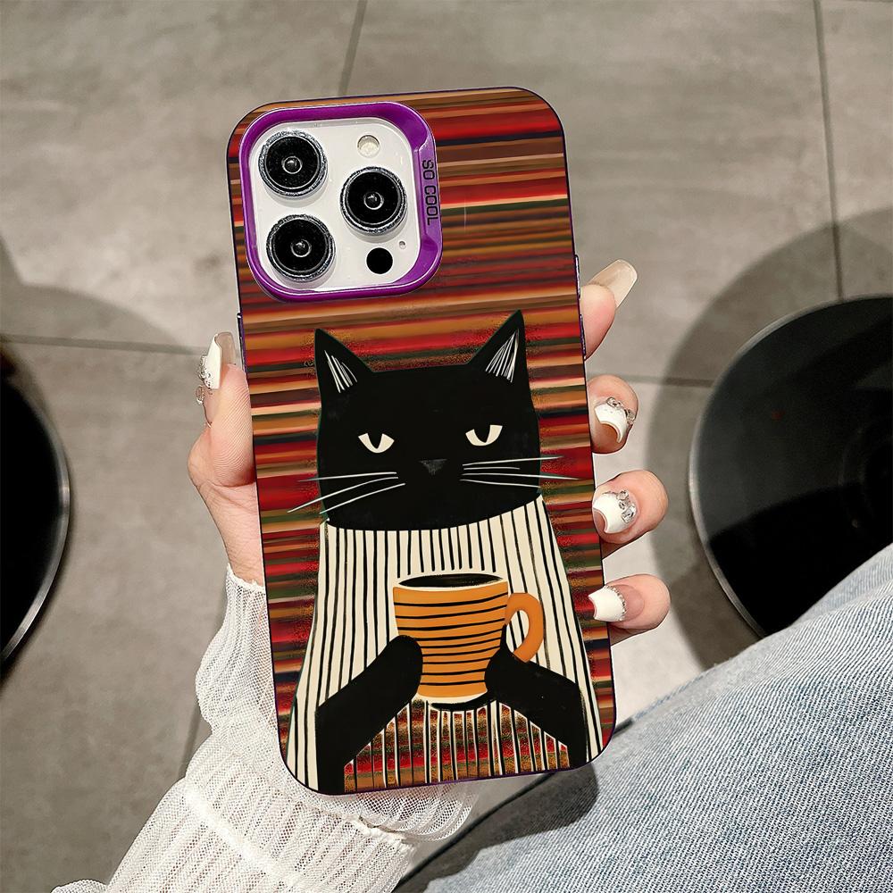 Cute Coffee Cat Purple Translucent Mobile Phone Case for iPhone 17 16 15 14 13 12 11 X XR XS Air Pro Max Plus Colorful Cover