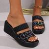 Women's Summer Fashion Leopard Print Thick Sole Slope Heel Slippers Fashion Casual Large Size