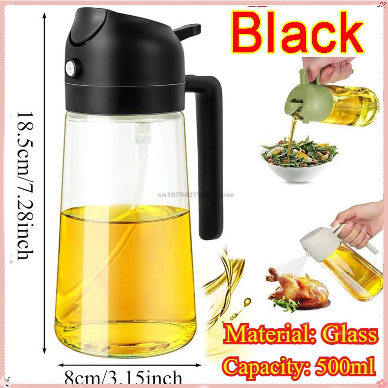 

Стеклянная бутылка для масла 2в1 Масляный спрей Полировщик масла Диспенсер для кулинарных масел Кухонный контейнер для приправ Крюшон для кемпинга, барбекю, выпечки BLACK,1PC
