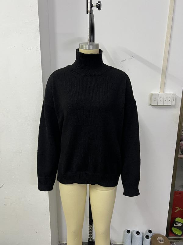 2025 European & American High Neck Casual Solid Color Knit Sweater - Autumn/Winter Versatile