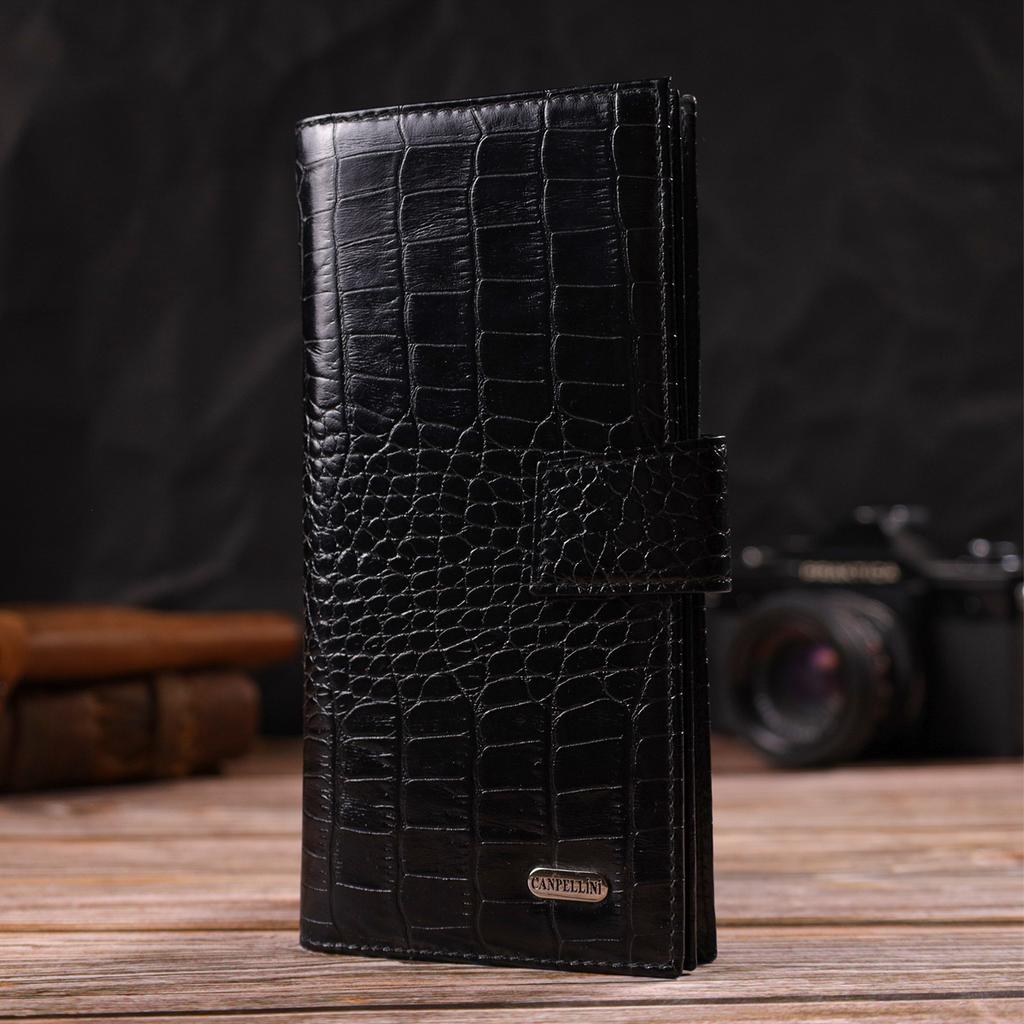 Slim Wallet for Men Made of Genuine Leather with Crocodile Embossing CANPELLINI 21914 Black