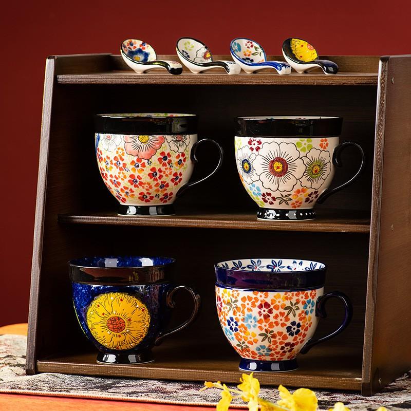 Large Capacity Ceramic Mug With Floral Hand-Painted Design Nordic Style Breakfast Coffee Cup Home Office Use