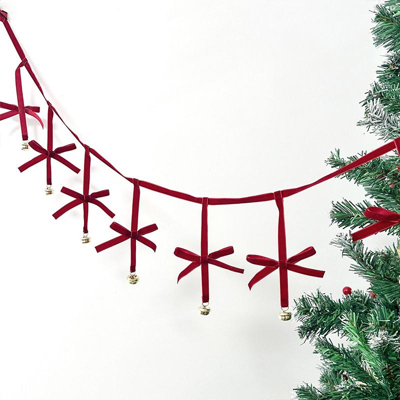 Christmas Home Decorations Handmade Bow Bells New Year Party Warm Atmosphere Decor Hanging Pendants Bows Diy Xmas Tree Ornaments