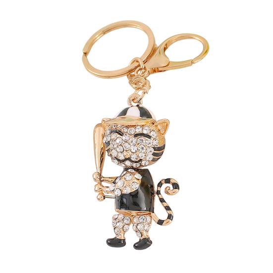 Alloy Tiger Keychain Rhinestone Colorful Enamel 3D Tiger Charm with Keyring Baseball Player Tiger Keychain Gift for Teens Baseball Lovers