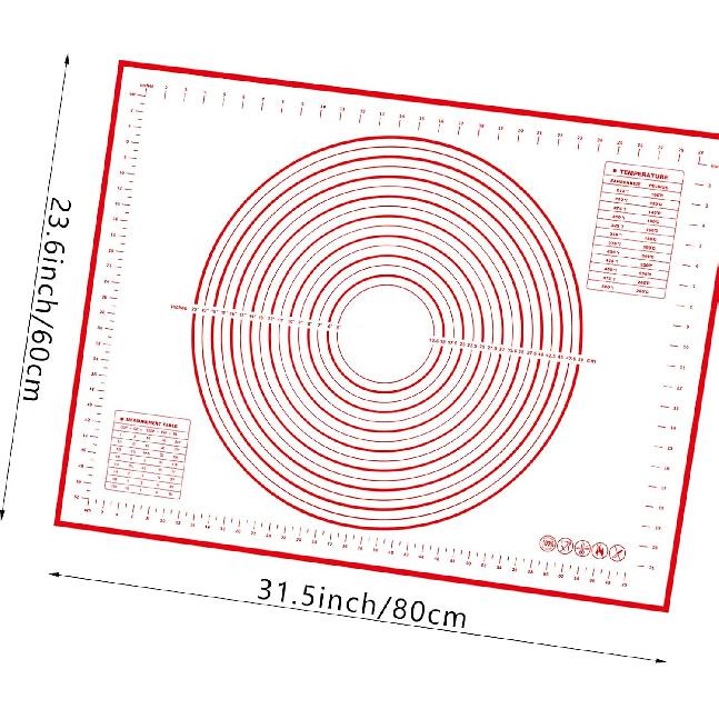 Extra Large Dough Mat Silicone Baking Mats for Rolling Pastry Kneading Sheet Silicone Sheet for Kitchen Counter Red 32x24"