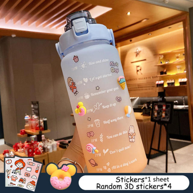 2L Büyük Kapasiteli Su Şişesi, Açık Hava Sporları ve Fitness için Zaman Çizelgesi Atlama Kapağı Sızdırmaz Buzlu Bardak